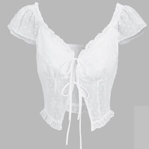 Commense Fly Away Lettuce Trim Tied Crop Blouse